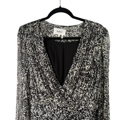 Ba&sh Robe Ezra Noir Black White Mini Dress Ruched Chiffon Womens 3 US Large