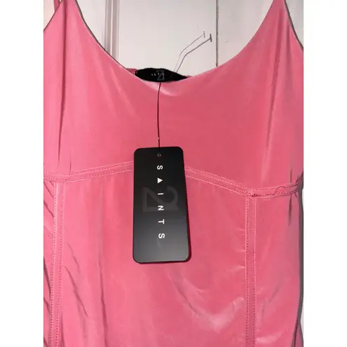 21 Saints Pink Bodycon Dress Ruched Mini Spaghetti Strap Party Medium