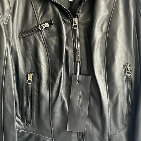 Italian Black Leather Zip Up Jacket Made by CURGÈ size Woman LG or EU 46 NWT W6