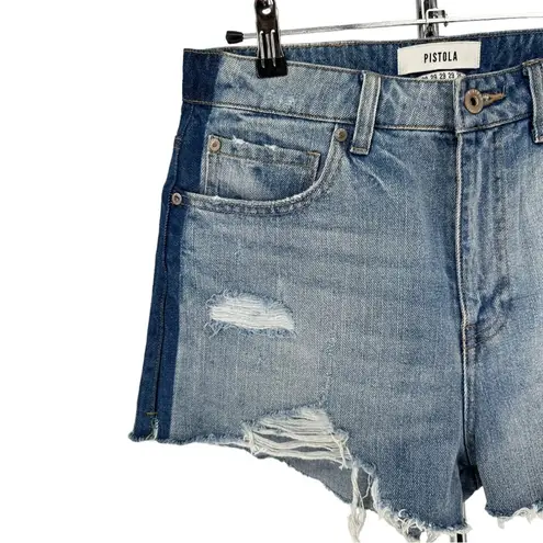 Pistola Distressed Raw Hem Cutoff Shorts with Contrast Navy Side Stripe size 29