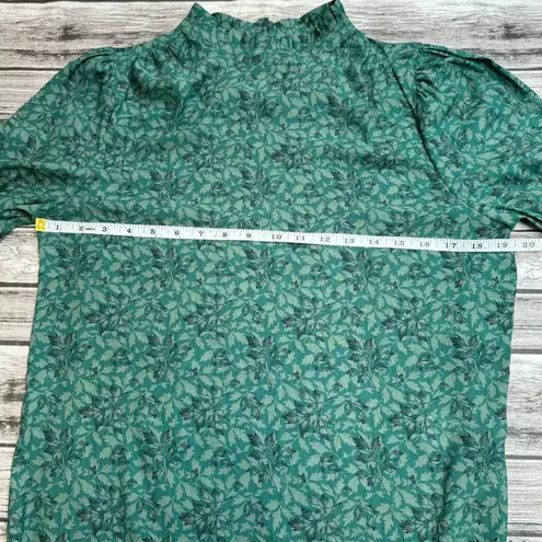 Treasure & Bond Womens High Neck Ruffle Blouse Green Black Floral XS Extra Small