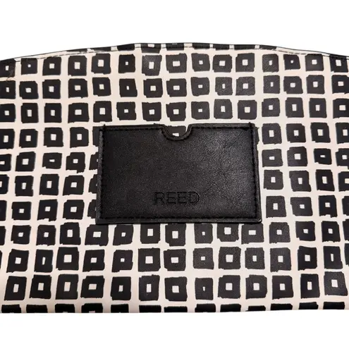 REED Zip Top Clutch Pouch Black White Geometric Square Print Travel Casual NWT