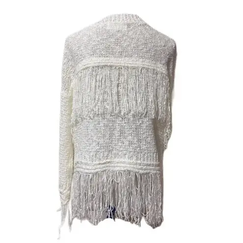 NWT SIX/FIFTY Crochet Fringe Sweater Boho Festival Cream Size Small