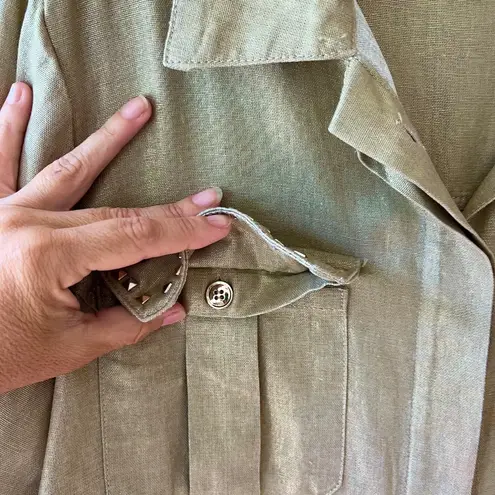 Boston Proper Sz L Gold Metallic Brushed Linen Utility Jacket Pockets Button Up