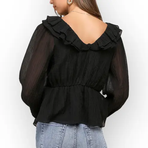 NWT Lulu’s Lavish Babe Black Pleated Ruffle Tiered Long Sleeve Top XS