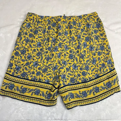 J. Jill Floral Print Shorts Womens XL 100% Rayon Elastic Waist Pockets Yellow