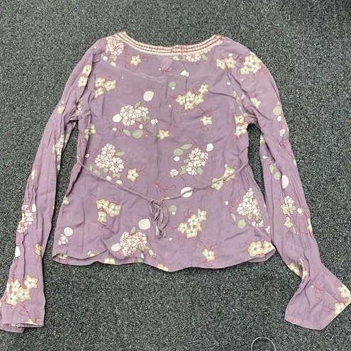 Old Navy Y2k 2000s boho floral fairy long sleeve blouse top lavender purple small