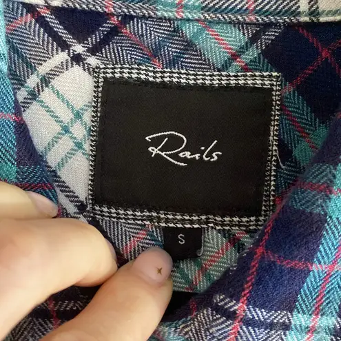 Rails Plaid Sleeveless Button Up Shirt Size Small Red Blue Green Oversized Tunic