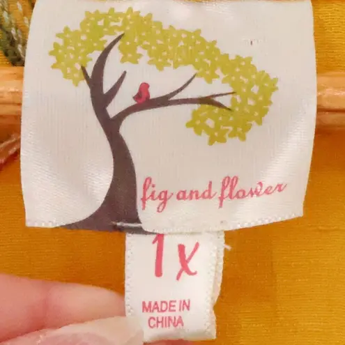 Fig and Flower Anthropologie Mustard Yellow Embroidered Button Top Plus Size 1X