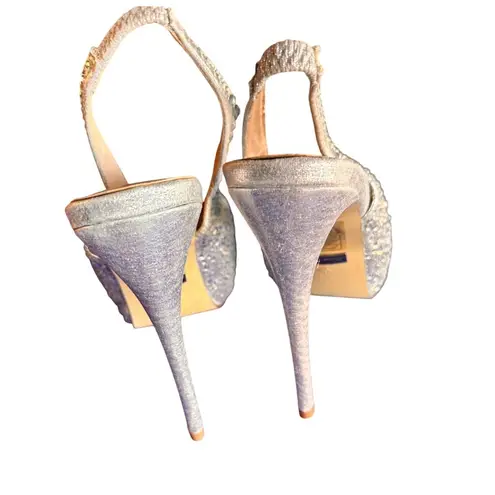 Audrey Brooke Size 11 Rhinestone Stilettos Peep-Toe Slingback Silver