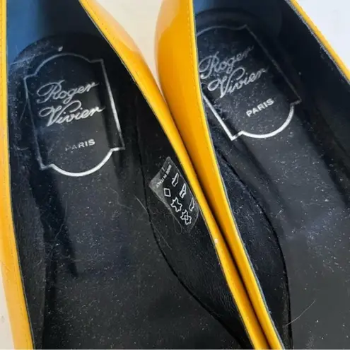 ROGER VIVIER Patent Leather Ballet Flats Yellow Black Size 36