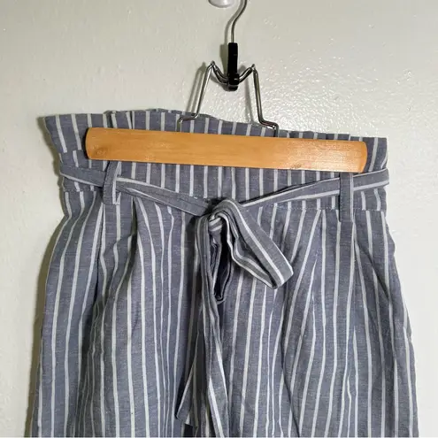 High Paper Bag Waist Shorts Light Blue White Stripes Size XS