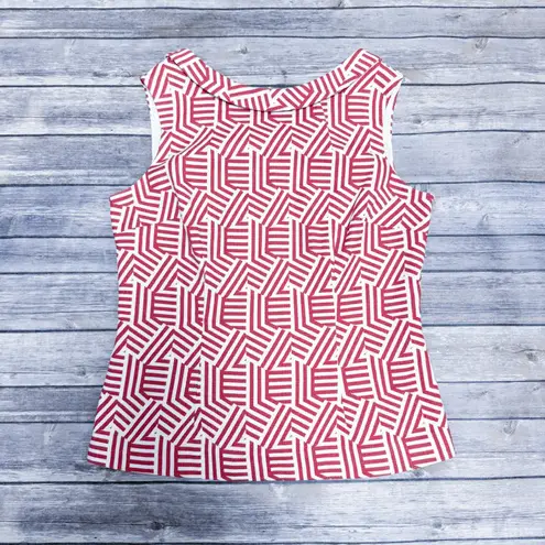 Boden Red Off White Geometric Sleeveless Flap Neck Woven Fit Flare Martha Top 10