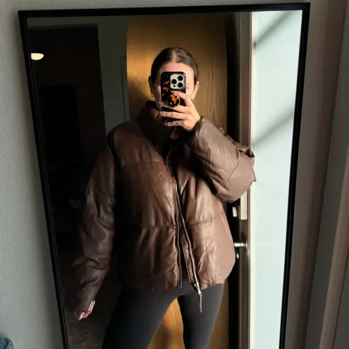 Old Navy  Brown Faux Leather Puffer Jacket