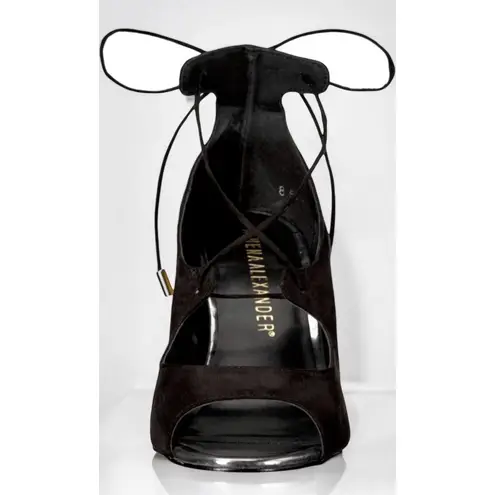 Athena Marie Athena Alexander Womens Black Suede Vikki Strappy Lace Up Block Heel Sandal