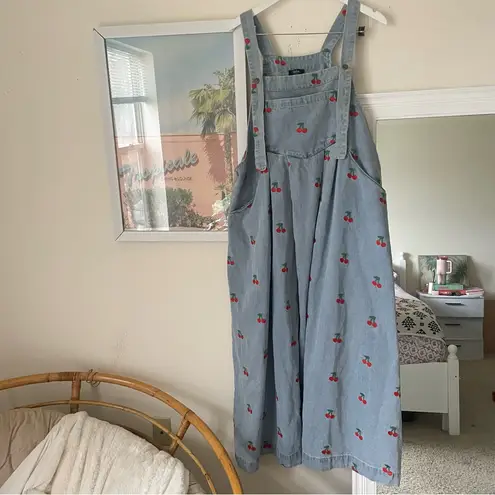 Dressed in Lala Cherry On Top Denim Jumper Dress Blue Size XL