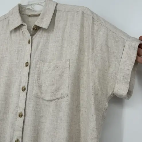 Soft Surroundings  Linen Blend Top Oatmeal Beige Casual Minimalist Oversized Sz S