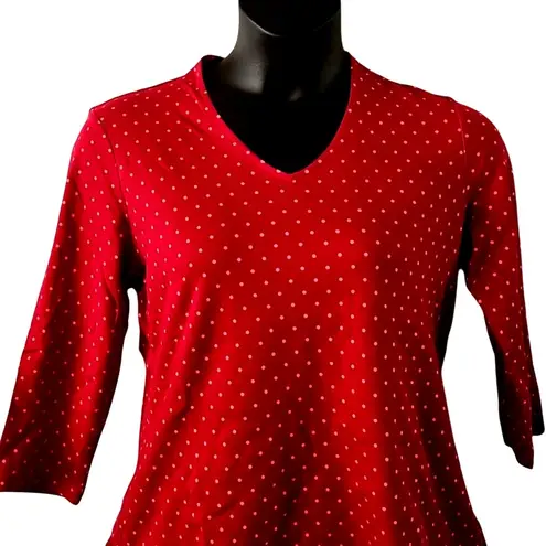 Isaac Mizrahi Live! Red Polka Dot 3/4 Sleeve Pima Cotton Top Size Medium NWOT