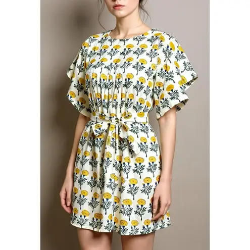 EMERSON FRY Basalie Mini Dress, Big Marigolds White Organic, XS