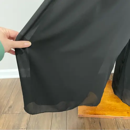 Vintage Clio Pants Wide Leg Palazzo Culottes Cropped Elastic Waist Lined Black Size M