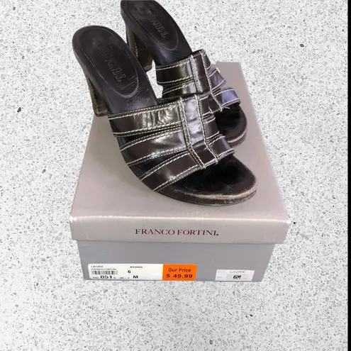 Franco Fortini Brown Laurie Strappy Block Heel Sandals
