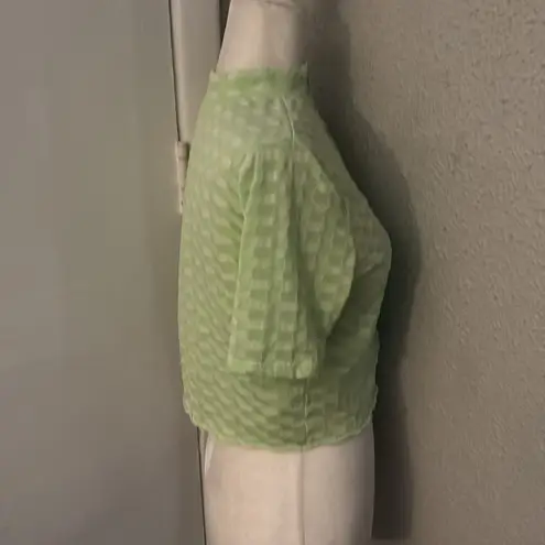 Free People  Green Mock Neck Textured Button Closure Back T-Shirt S Casual Boho