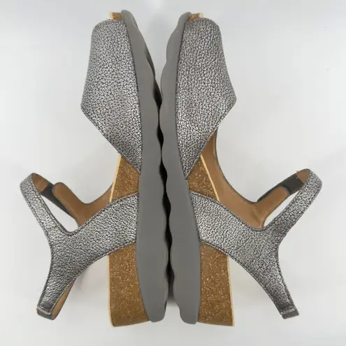 Dansko Marcy Peep Toe Wedge Sandal Pewter Metallic Women EU40/US9.5-10 Leather