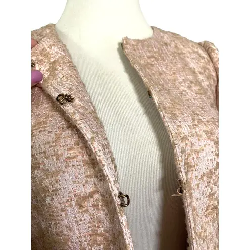 Red Valentino  Metallic Textured Boucle Peplum Jacket Shimmer Pink Tan IT 44 US 6