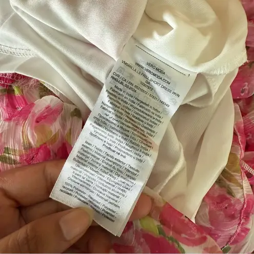 VERO MODA NWT Pink Floral Long Sleeve Smock Mini Dress VMSMILLA FRILL Size XXS