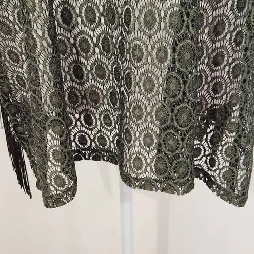 i Jeans by Buffalo Green Crochet Top with Fringe Size Medium Crochet Fringe Top