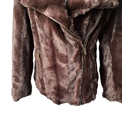 Dennis Basso Dennis by  Brown Faux Fur Moto Jacket, Sz S