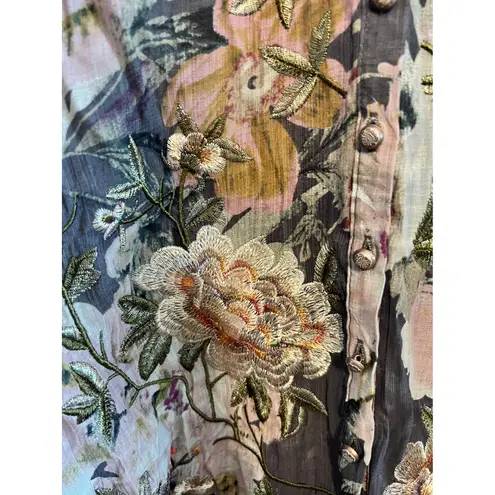 ARATTA Silent Journey For Adriana Fadded Black Floral Sheer Button Down SZ LG‎