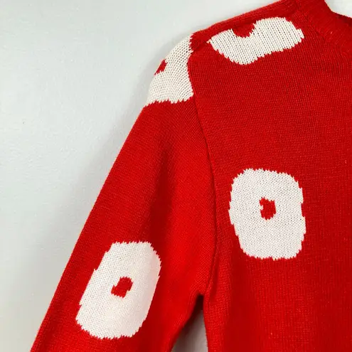 Vintage Outlander Womens S Red & White Floral Dot Sweater Dress FLAW Mod Holiday