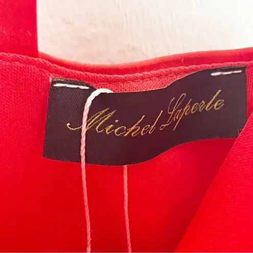 MICHEL LAPERLE Red Tie Shoulder Straps Front Split Back Lace Up Dress, Size 4
