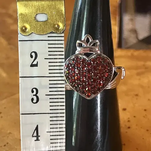 Natural Red Garnet Sterling Silver Claddagh Ring Size 7