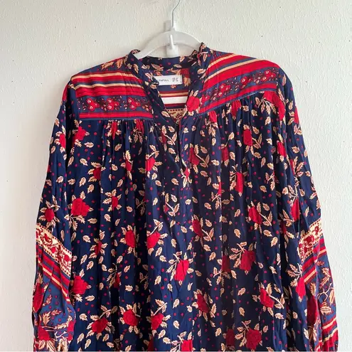 Faithfull the Brand Dress Navy Blue Rose Garden Print Ellie Dress Sz US 6 GUC