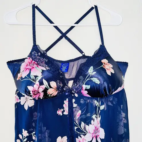 Apt. 9  Blue Floral Print Pushup Criss Cross Strap Lingerie Slip Top size XXL