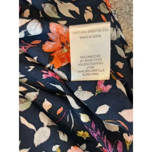 Daniel Rainn Navy Blue & Floral V-Neck Cap Sleeve Blouse S