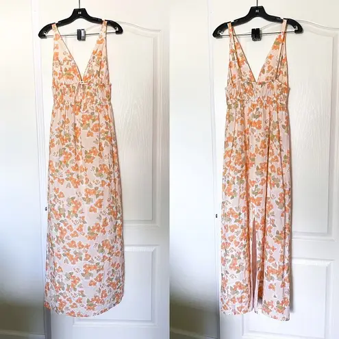 Peony Dress Vacation Cotton Floral Lightweight Summer Maxi Pastel Orange M EUC Size M