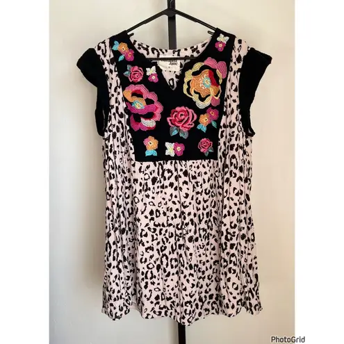 Savanna Jane Lucky In Leopard Tunic Dress 1X Black