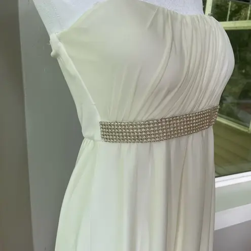 Tigerlily Vintage Y2K Tiger Lily Ivory Strapless Chiffon Mini Dress Pearl Embellished Sz M