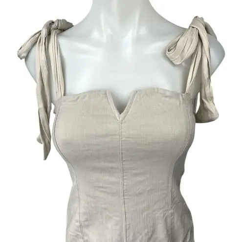 Free People NEW  Lola Beige Sleeveless Tie Strap Square Neck Bodysuit Tank Top S