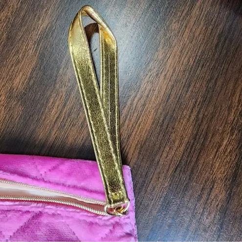 Ipsy Pink Quilted Velvet Pouch Zippered Cosmetic Bag Toiletries Makeup Bag