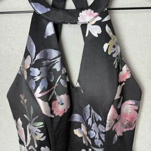 BCX Dress Floor Length High-Neck Maxi Dress Black Floral Print Women’s Size 3