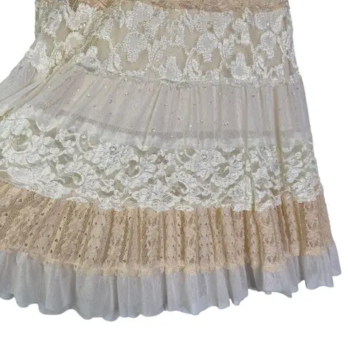 Casadei RARE mesh and lace tiered skirt neutral cream capsule boho chic midi L