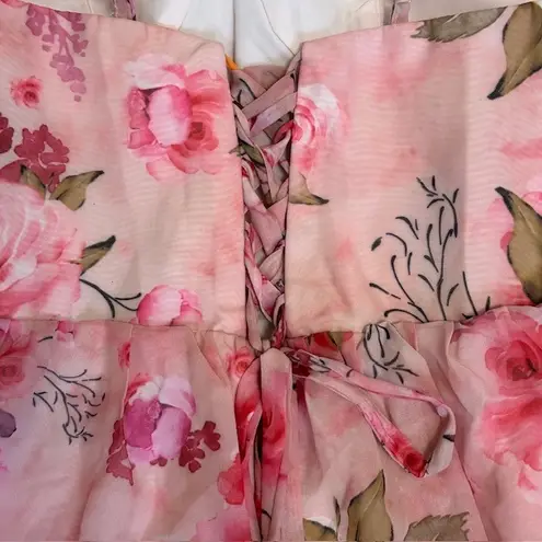 Floral Pink Maxi Dress Ruffle Tiered Corset Back Party Wedding Homecoming Prom Size 8