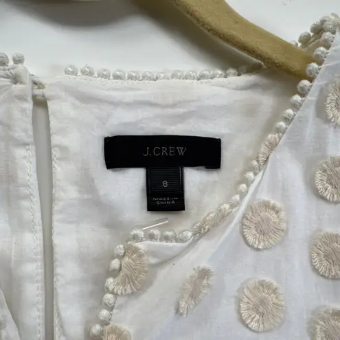 J.Crew Bell Sleeve Dress With Fringe Dot Marine Salt Ivory Size 8 Lined Preppy