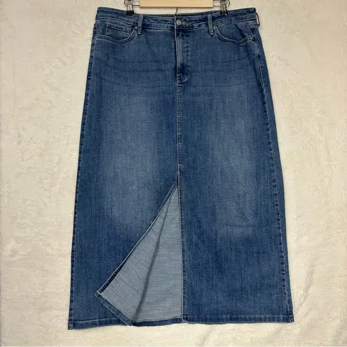 NYDJ Denim Blue Jean Midi High Rise Skirt Front Slit Button Not Your Daughter 16