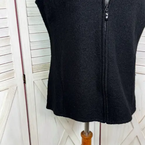 Alfred Dunner Embroidered Beaded Full Zip Mock Neck Boucle Wool Vest Black Small