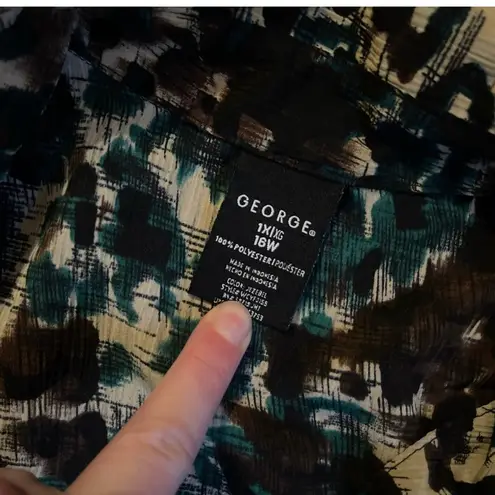 Women’s George Brand Green And Brown Leopard Print Button Down Blouse Size 1X Multiple